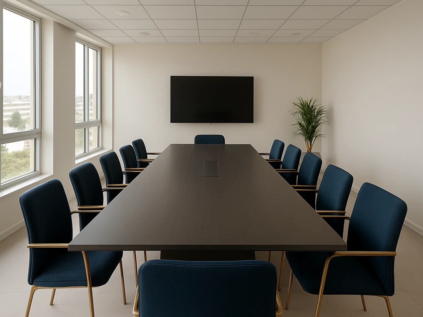 Salle de réunion réelle et équipée à Sousse, table de conférence
